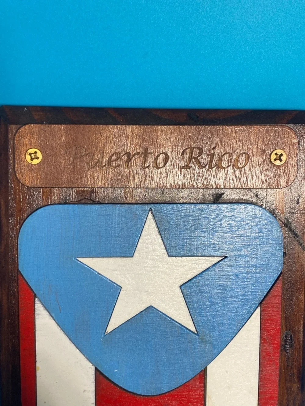 Vintage Handmade Wooden Puerto Rico Flag Key Holder